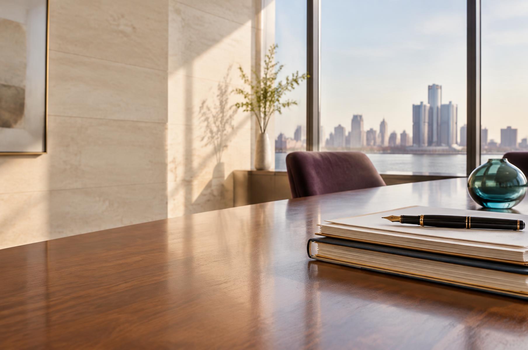 A refined law office overlooking Detroit